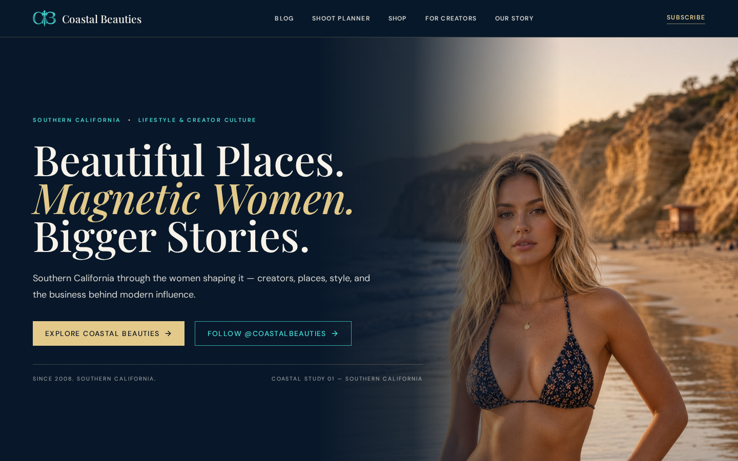 Screenshot of the Coastal Beauties lifestyle and creator-culture website