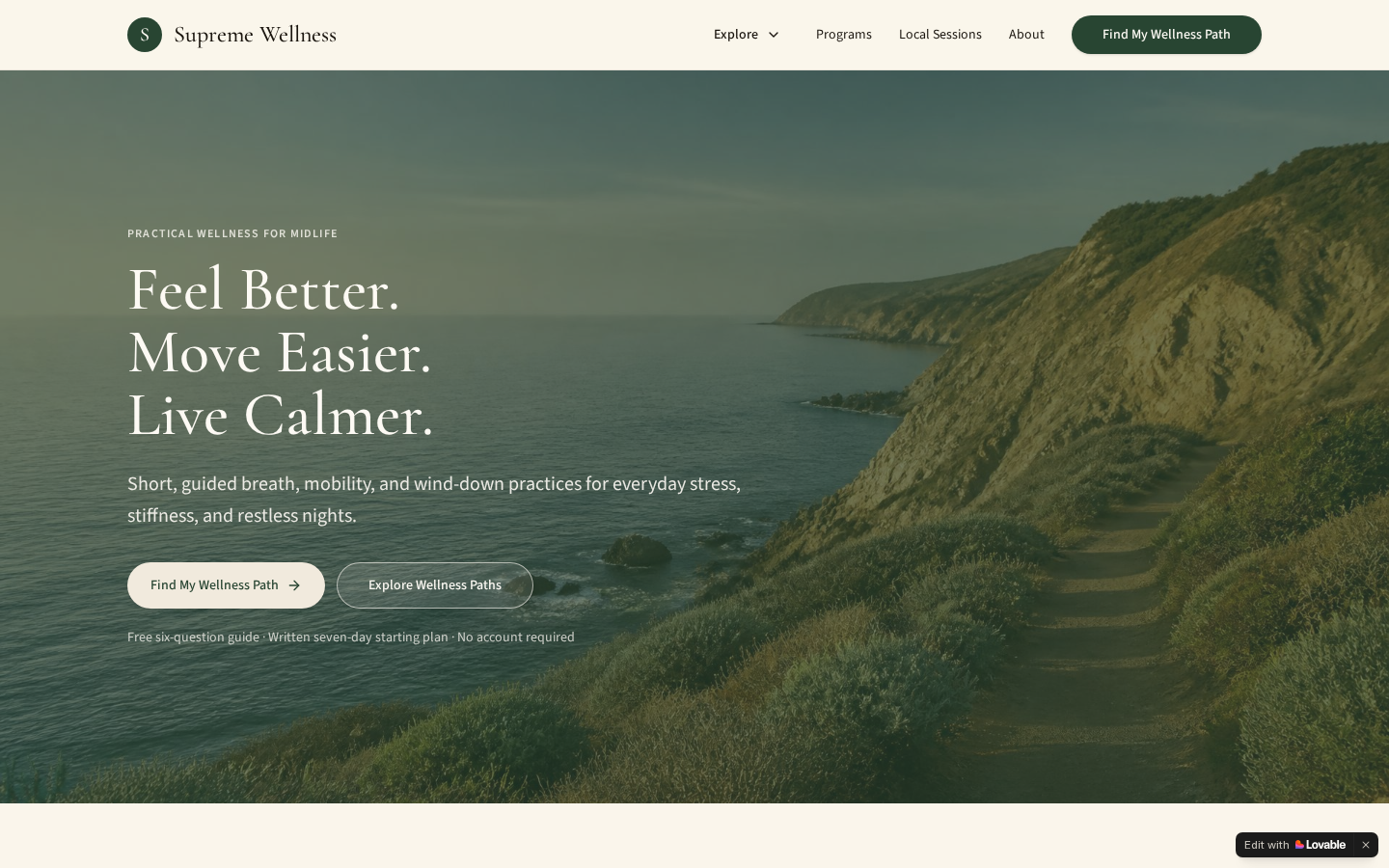 Screenshot of the Supreme Wellness Club wellness brand website